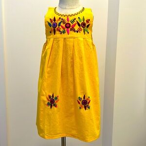 Girls’ Hand-Embroidered Cotton Sundress Yellow Size 6